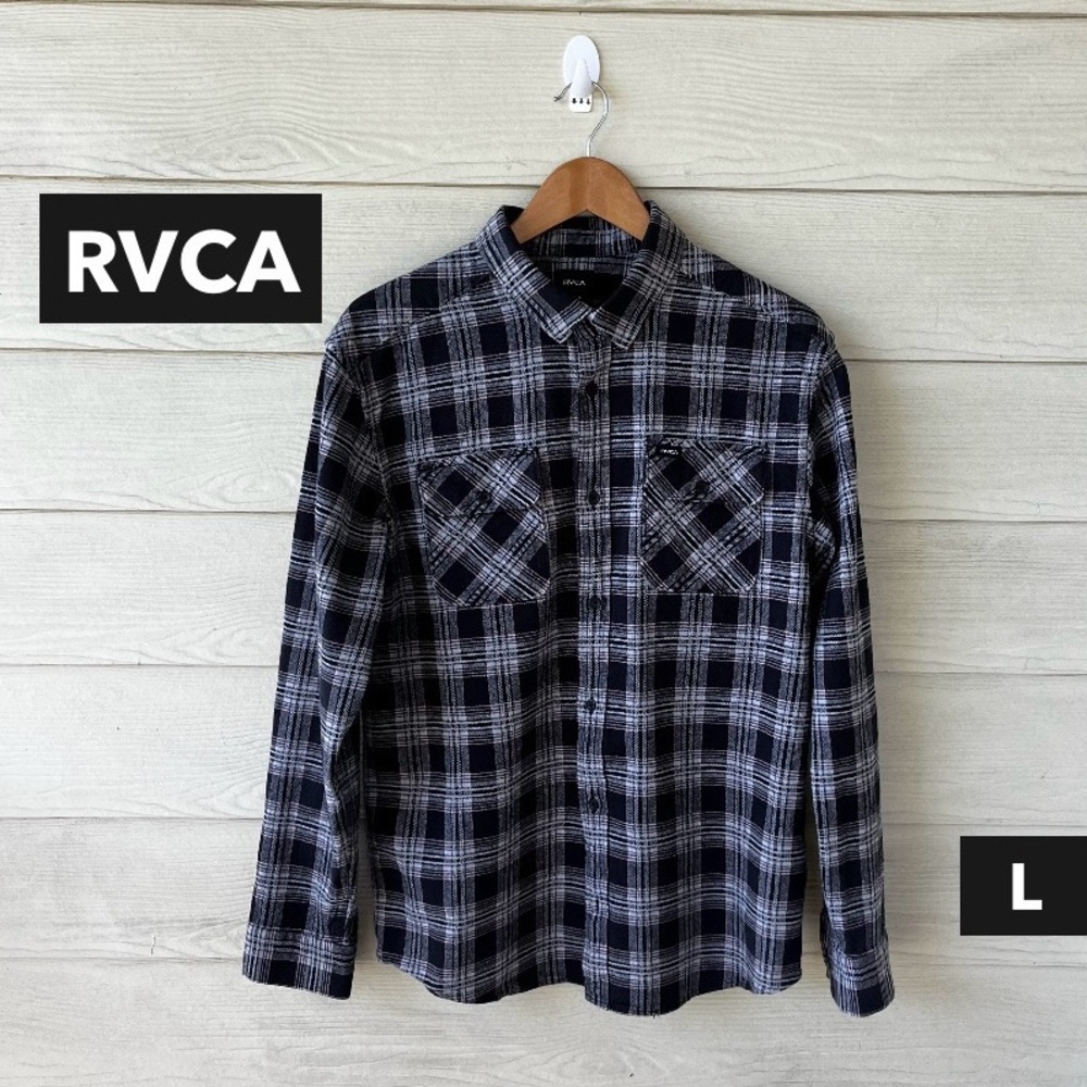 RVCA Men’s Large Plaid Flannel Shirt Black, Light Pink & Gray – Long Sleeve
